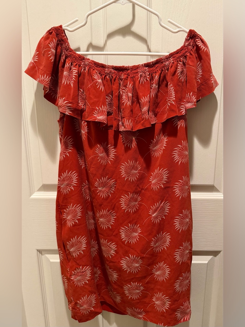 Madewell Off the Shoulder Dress Palmflower Print Terracotta Red Size L